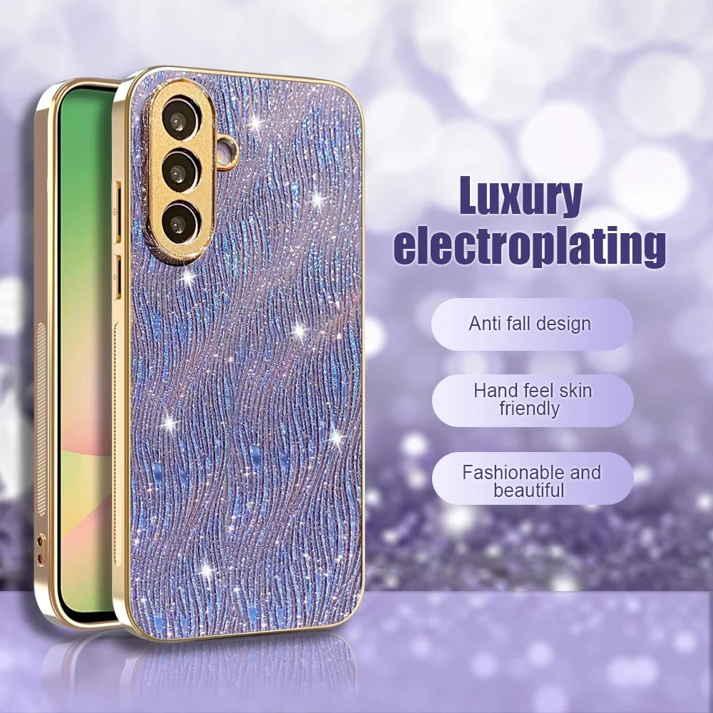 For Samsung Galaxy A56 5G Case Electroplating Ripple Texture PU + TPU + PC Phone Back Cover - Purple - 2