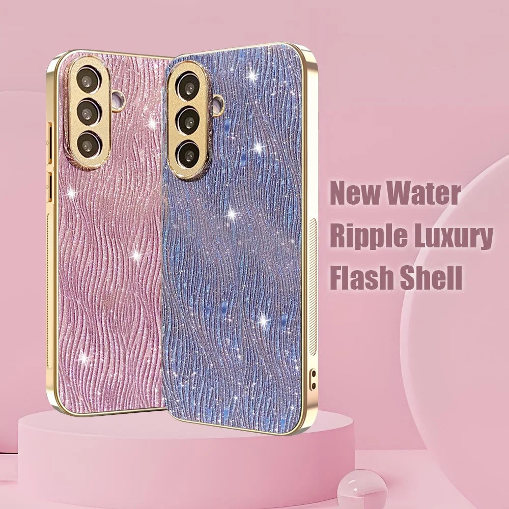 For Samsung Galaxy A56 5G Case Electroplating Ripple Texture PU + TPU + PC Phone Back Cover - Purple - 3