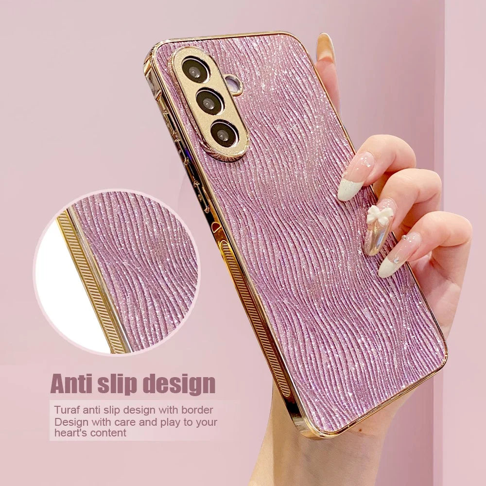 For Samsung Galaxy A56 5G Case Electroplating Ripple Texture PU + TPU + PC Phone Back Cover - Purple - 4