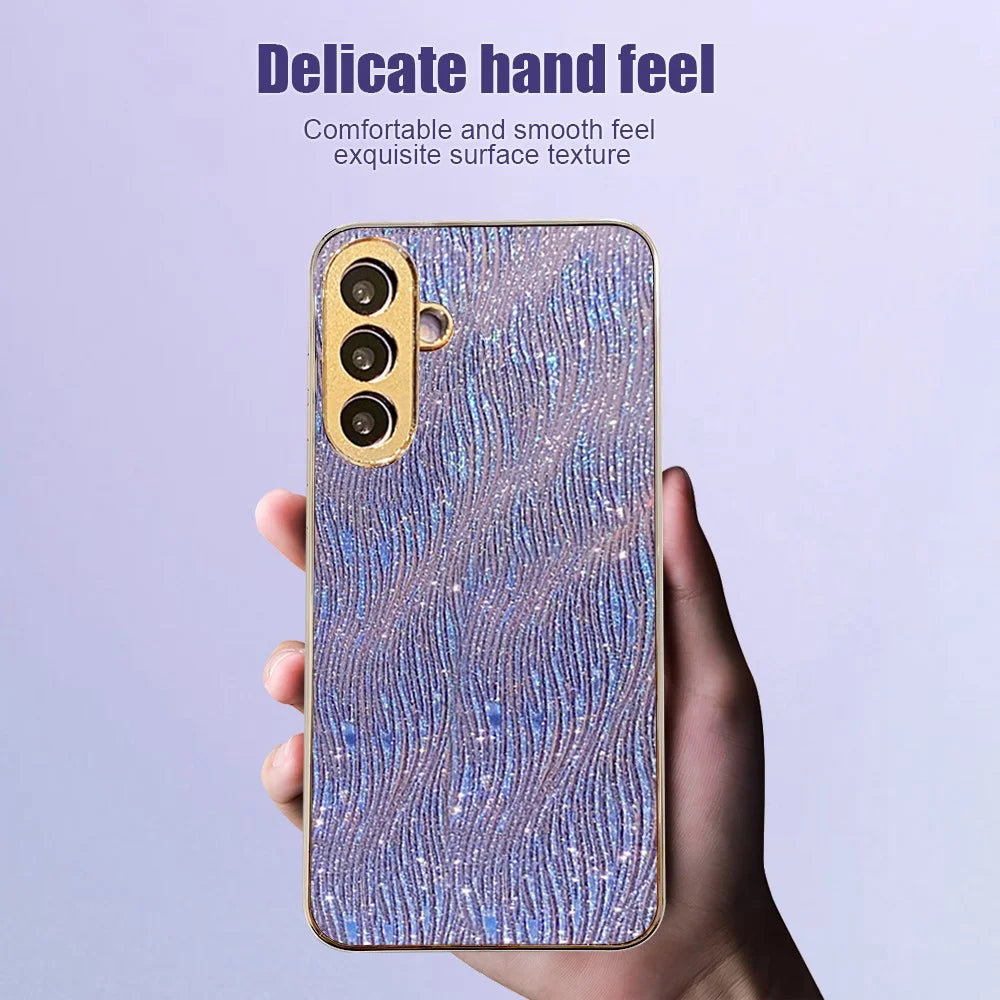 For Samsung Galaxy A56 5G Case Electroplating Ripple Texture PU + TPU + PC Phone Back Cover - Purple - 5