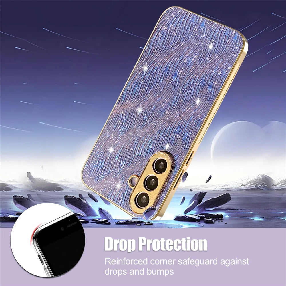 For Samsung Galaxy A56 5G Case Electroplating Ripple Texture PU + TPU + PC Phone Back Cover - Purple - 6