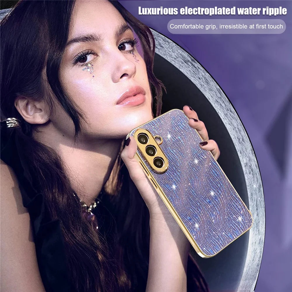 For Samsung Galaxy A56 5G Case Electroplating Ripple Texture PU + TPU + PC Phone Back Cover - Purple - 7