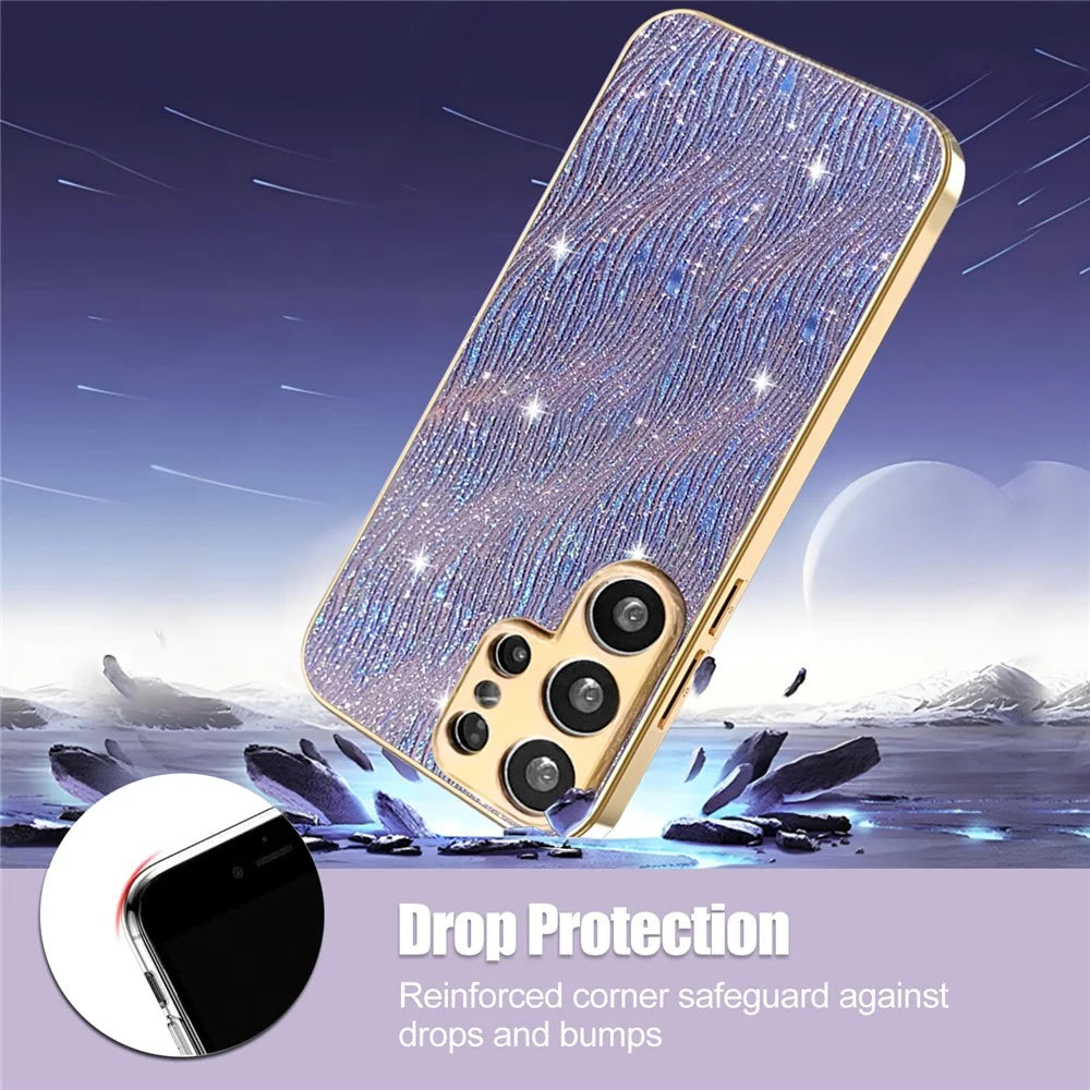 For Samsung Galaxy S25 Ultra Case Electroplating Ripple Texture PU + TPU + PC Phone Back Cover - Purple - 6