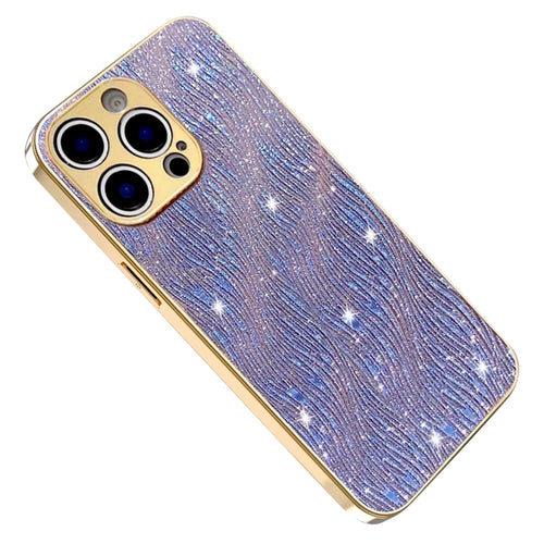 For iPhone 15 Pro Max Case Electroplating Ripple Texture PU + TPU + PC Phone Back Cover - Purple - 1