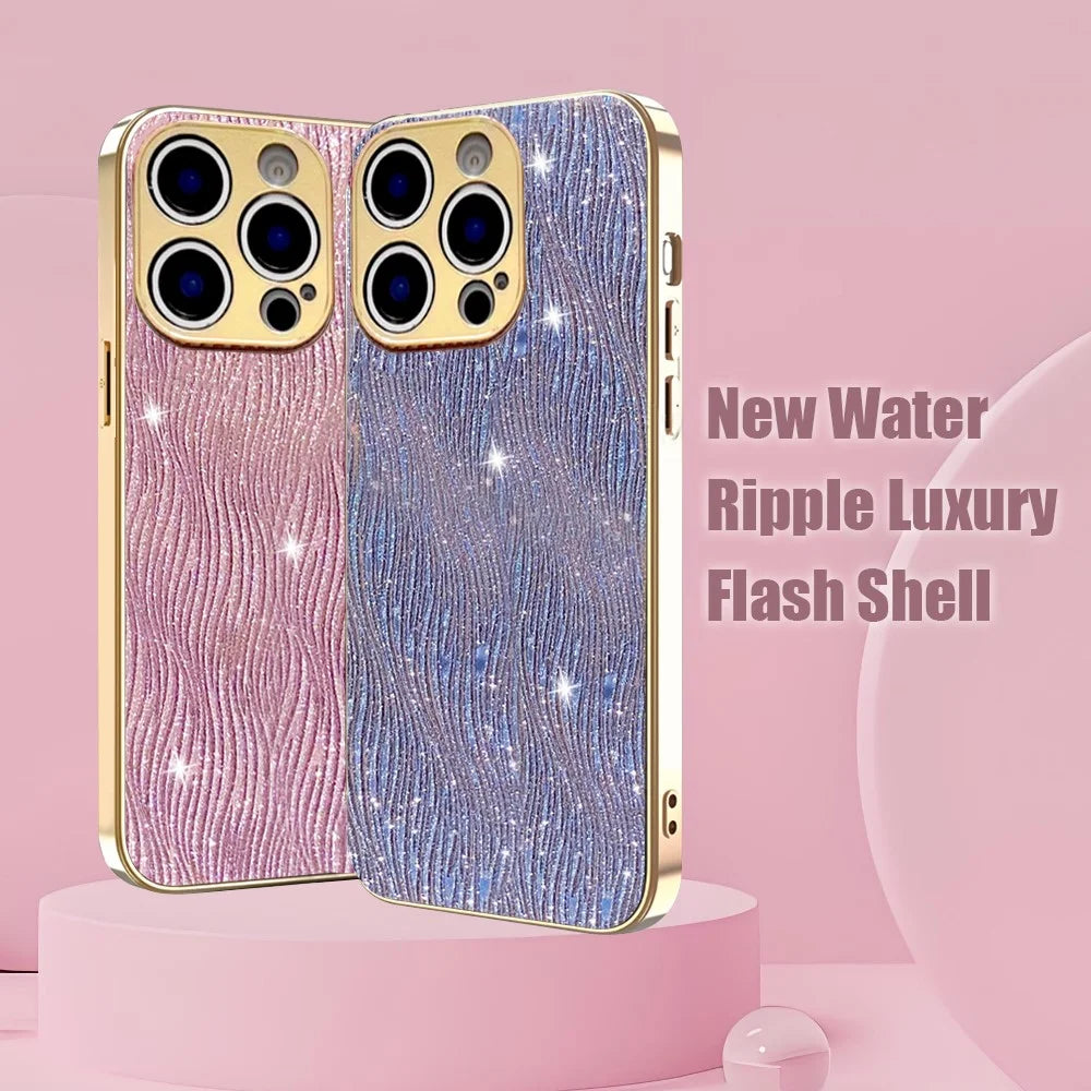 For iPhone 15 Pro Max Case Electroplating Ripple Texture PU + TPU + PC Phone Back Cover - Purple - 3