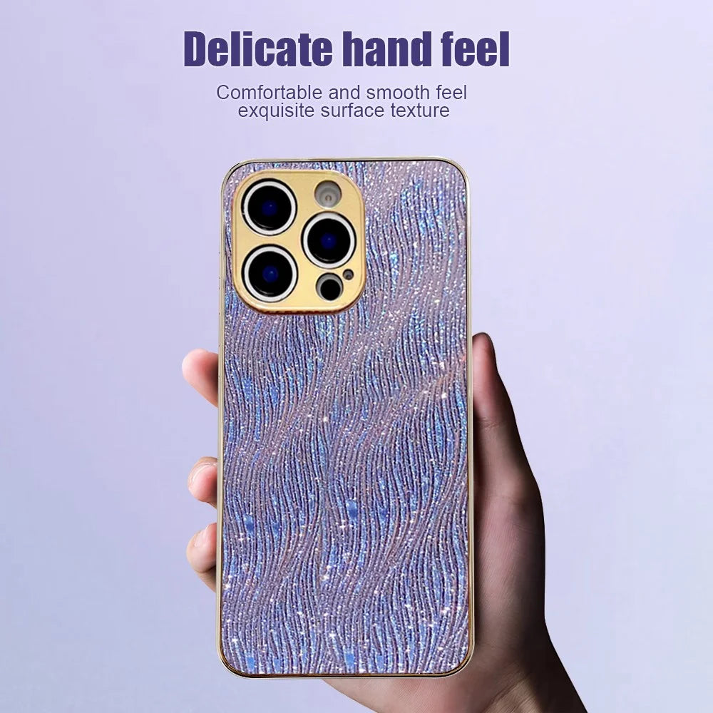 For iPhone 15 Pro Max Case Electroplating Ripple Texture PU + TPU + PC Phone Back Cover - Purple - 5