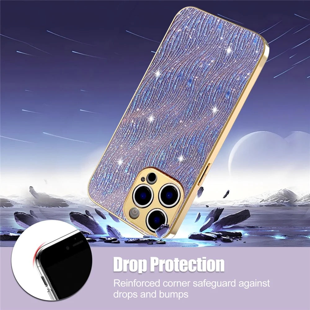 For iPhone 15 Pro Max Case Electroplating Ripple Texture PU + TPU + PC Phone Back Cover - Purple - 6