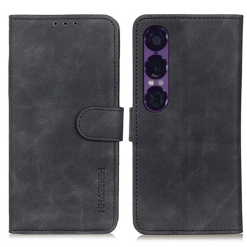 KHAZNEH For Sony Xperia 1 VII Case PU Leather Retro Texture Phone Cover - Black - 1