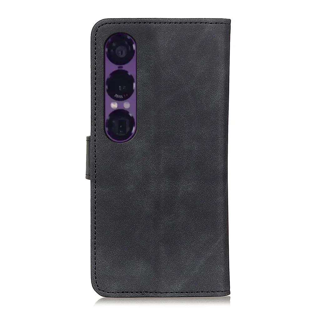 KHAZNEH For Sony Xperia 1 VII Case PU Leather Retro Texture Phone Cover - Black - 7