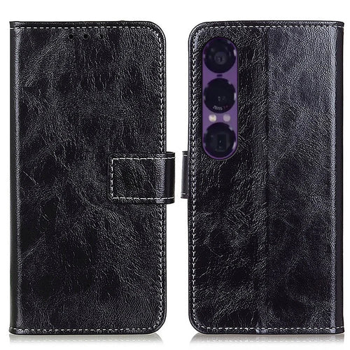 For Sony Xperia 1 VII Case Wallet Leather Phone Cover Crazy Horse Texture - Black - 1