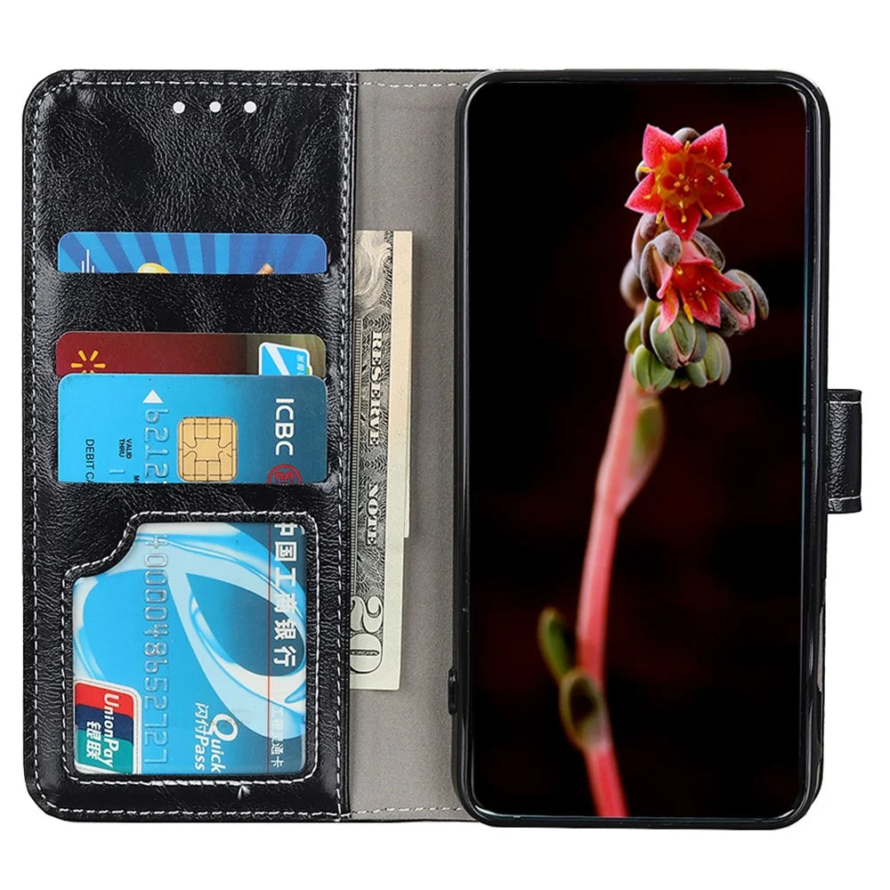 For Sony Xperia 1 VII Case Wallet Leather Phone Cover Crazy Horse Texture - Black - 3