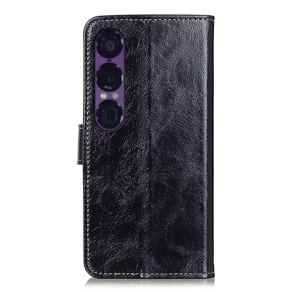 For Sony Xperia 1 VII Case Wallet Leather Phone Cover Crazy Horse Texture - Black - 6