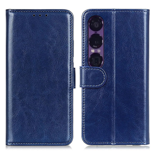 For Sony Xperia 1 VII Case Crazy Horse Texture PU Leather Phone Stand Cover - Blue - 1