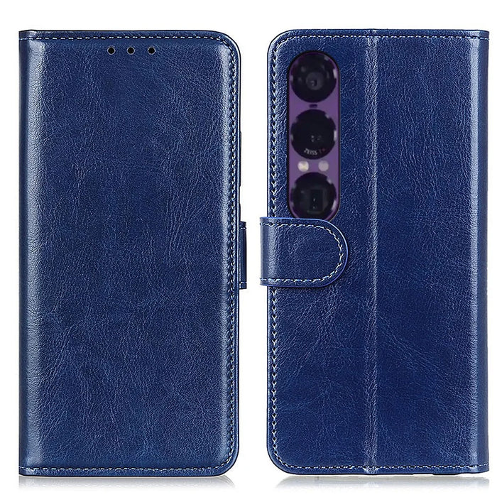 For Sony Xperia 1 VII Case Crazy Horse Texture PU Leather Phone Stand Cover - Blue - 1