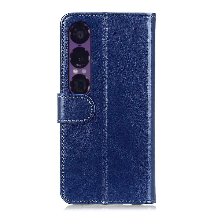 For Sony Xperia 1 VII Case Crazy Horse Texture PU Leather Phone Stand Cover - Blue - 6