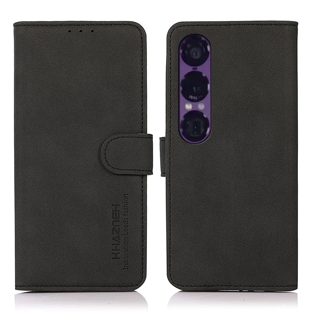 KHAZNEH For Sony Xperia 1 VII Case PU Leather Wallet Stand Phone Cover - Black - 1