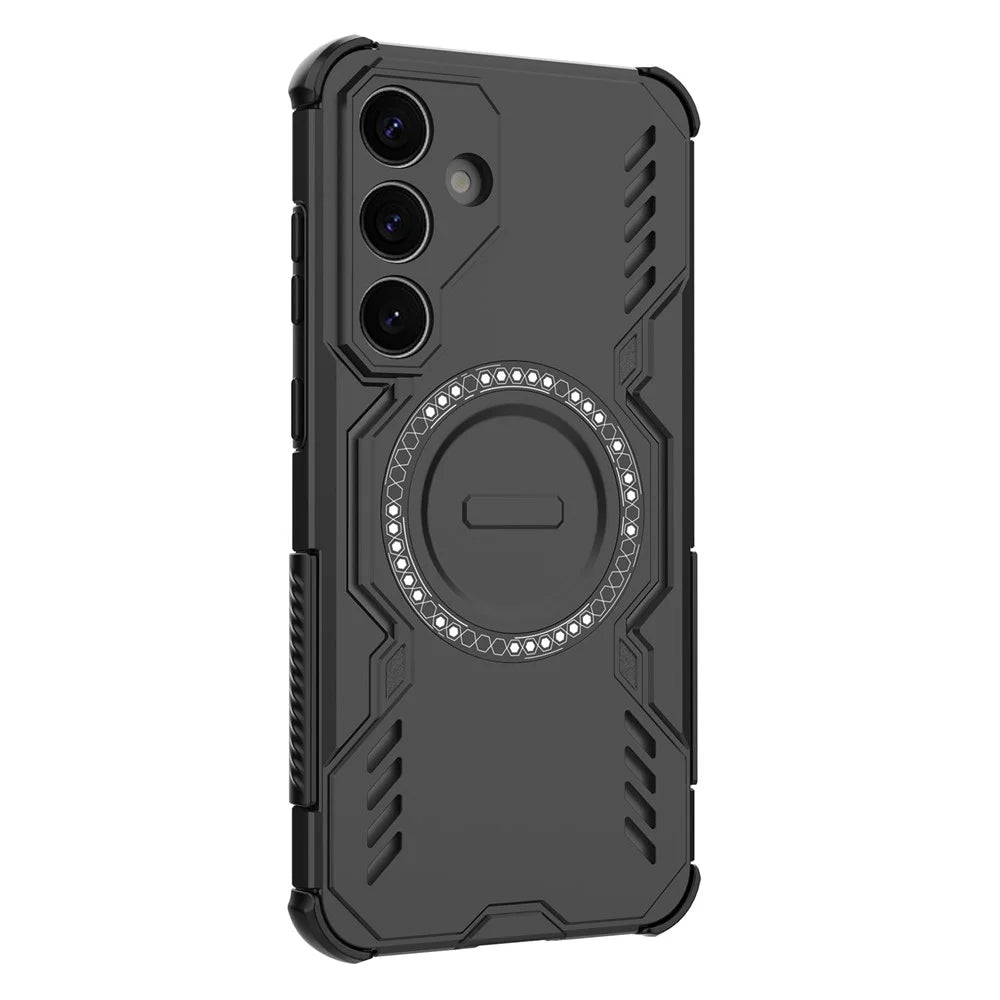 For Samsung Galaxy S25 Magnetic Case Butterfly Armor Hollow Heat Dissipation PC + TPU Phone Cover - Black - 2