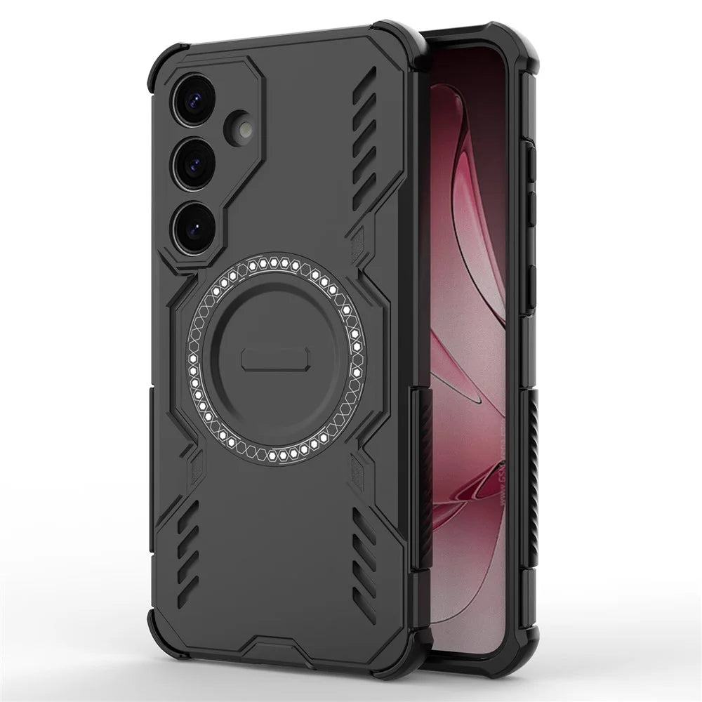 For Samsung Galaxy S25 Magnetic Case Butterfly Armor Hollow Heat Dissipation PC + TPU Phone Cover - Black - 3