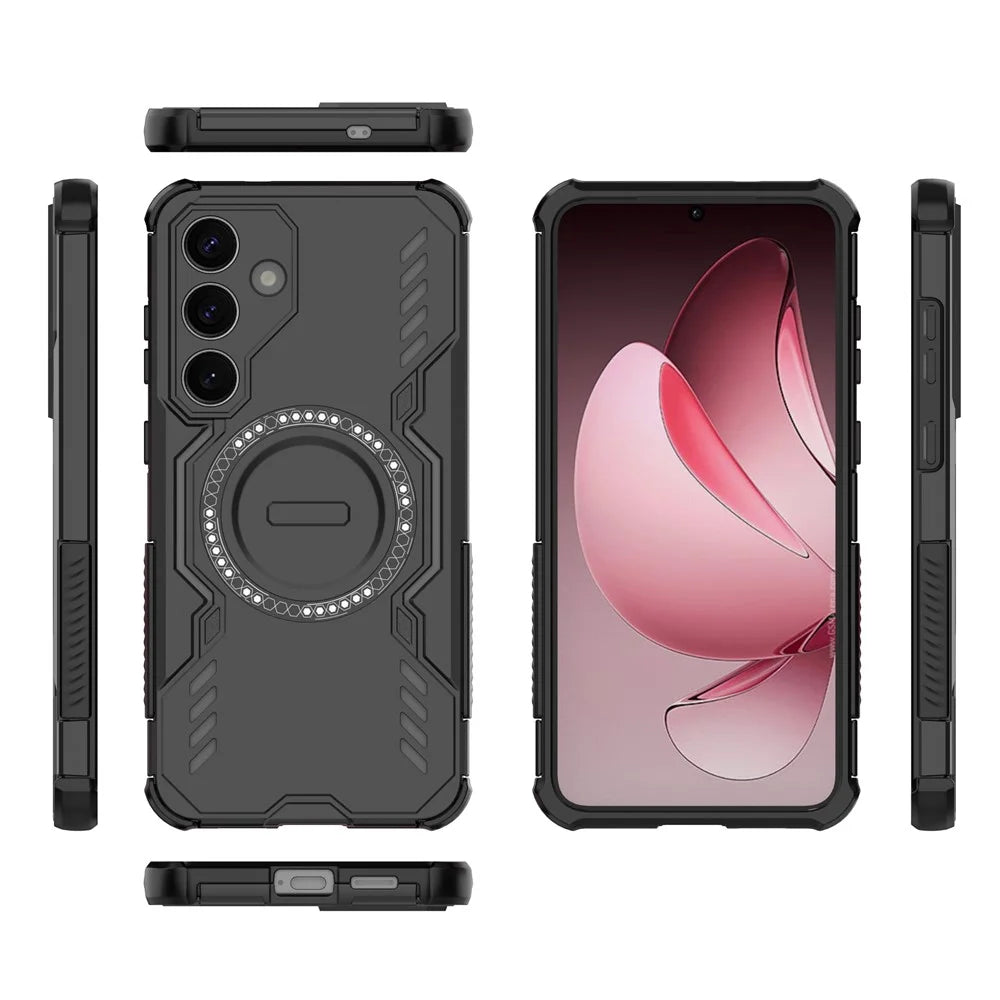 For Samsung Galaxy S25 Magnetic Case Butterfly Armor Hollow Heat Dissipation PC + TPU Phone Cover - Black - 5