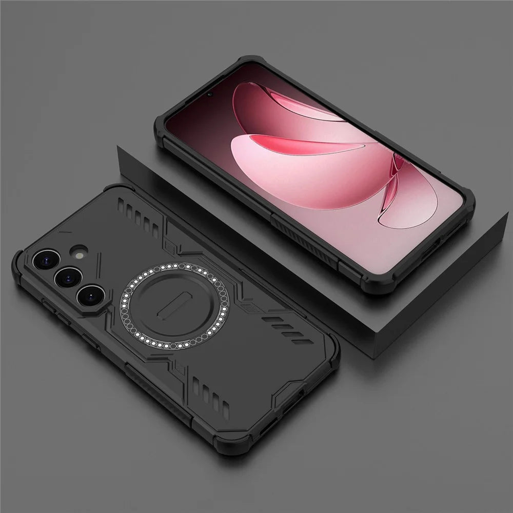 For Samsung Galaxy S25 Magnetic Case Butterfly Armor Hollow Heat Dissipation PC + TPU Phone Cover - Black - 6