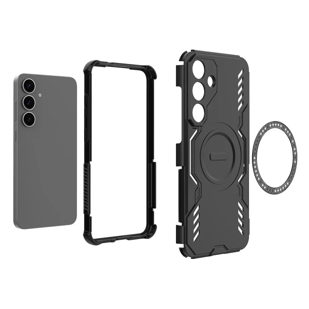 For Samsung Galaxy S25+ Magnetic Case Butterfly Armor Hollow Heat Dissipation PC + TPU Phone Cover - Black - 4