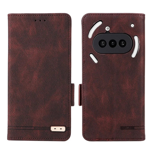 For Nothing Phone (3a) Case Leather Wallet Flip Phone Cover with Hardware Decor - Coffee - 1