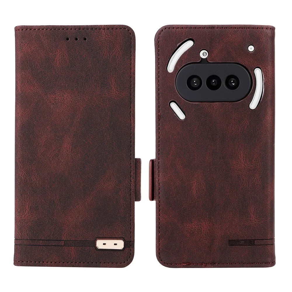 For Nothing Phone (3a) Case Leather Wallet Flip Phone Cover with Hardware Decor - Coffee - 1