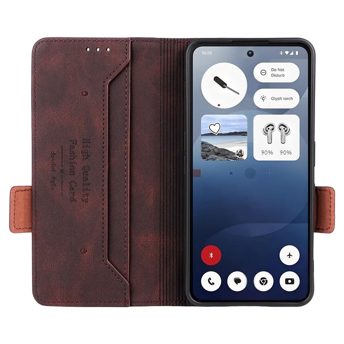 For Nothing Phone (3a) Case Leather Wallet Flip Phone Cover with Hardware Decor - Coffee - 2