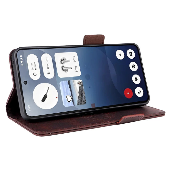 For Nothing Phone (3a) Case Leather Wallet Flip Phone Cover with Hardware Decor - Coffee - 3