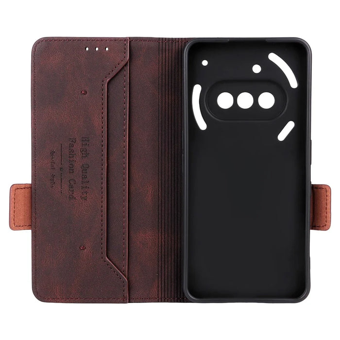 For Nothing Phone (3a) Case Leather Wallet Flip Phone Cover with Hardware Decor - Coffee - 5