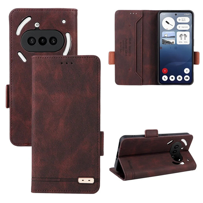 For Nothing Phone (3a) Case Leather Wallet Flip Phone Cover with Hardware Decor - Coffee - 6
