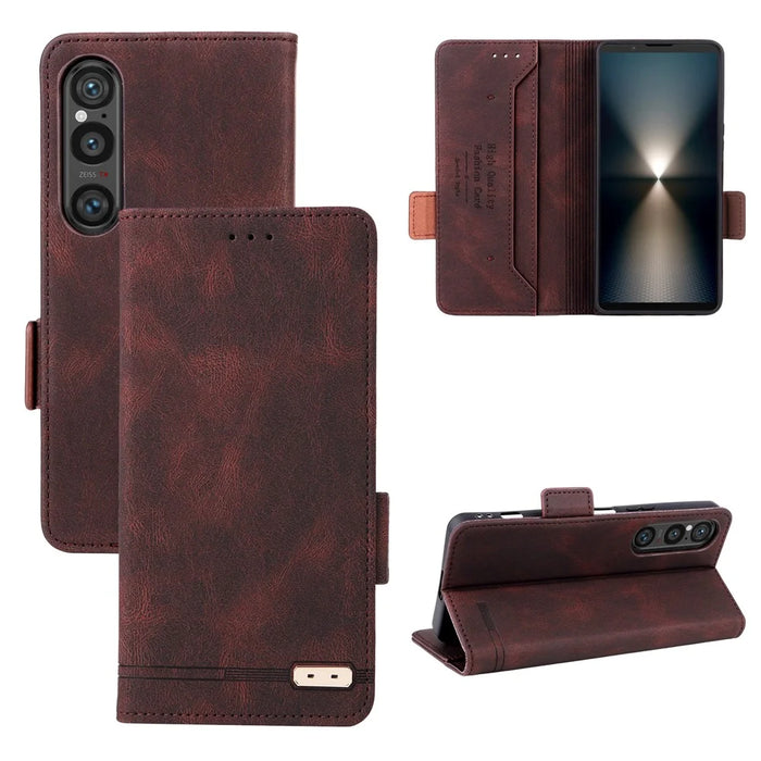 For Sony Xperia 1 VII Case Leather Wallet Flip Phone Cover with Hardware Decor - Coffee - 6