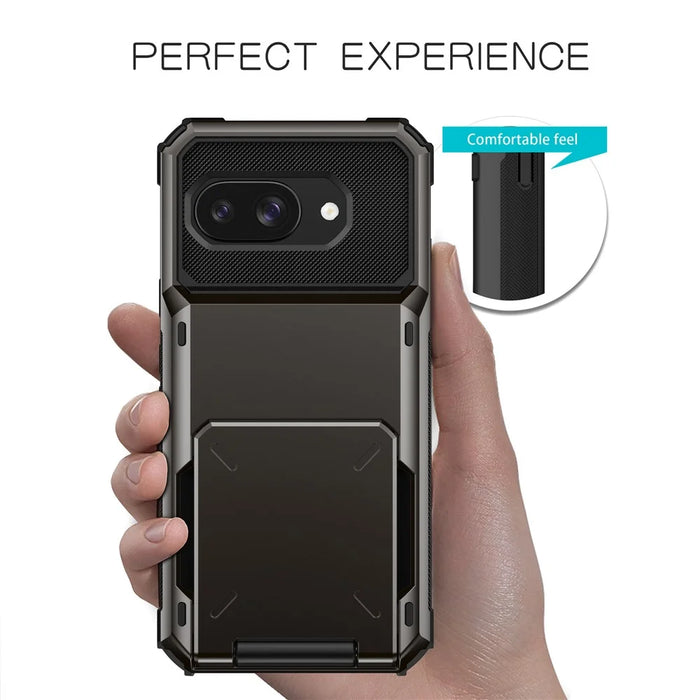 For Google Pixel 9a Case PC + TPU Dual Layer Back Phone Cover with Card Holder - Black - 5