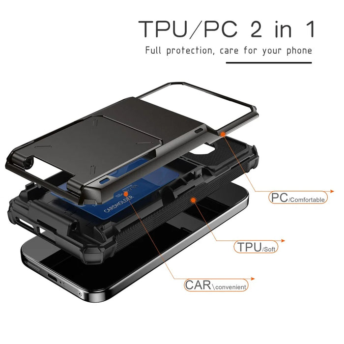 For Google Pixel 9a Case PC + TPU Dual Layer Back Phone Cover with Card Holder - Black - 6