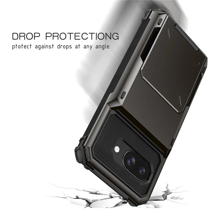 For Google Pixel 9a Case PC + TPU Dual Layer Back Phone Cover with Card Holder - Black - 7