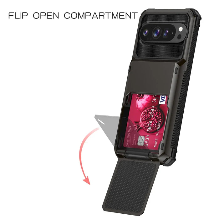 For Google Pixel 9 Pro XL Case PC + TPU Dual Layer Back Phone Cover with Card Holder - Black - 3