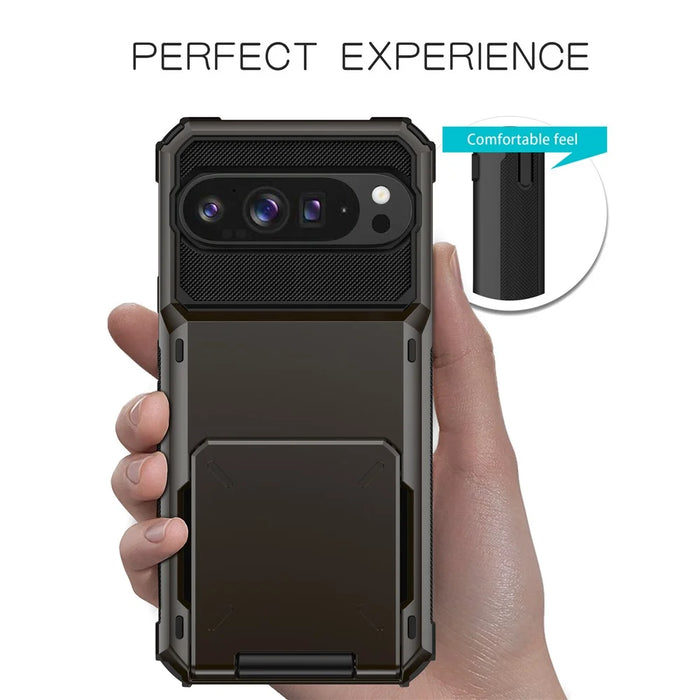 For Google Pixel 9 Pro XL Case PC + TPU Dual Layer Back Phone Cover with Card Holder - Black - 5
