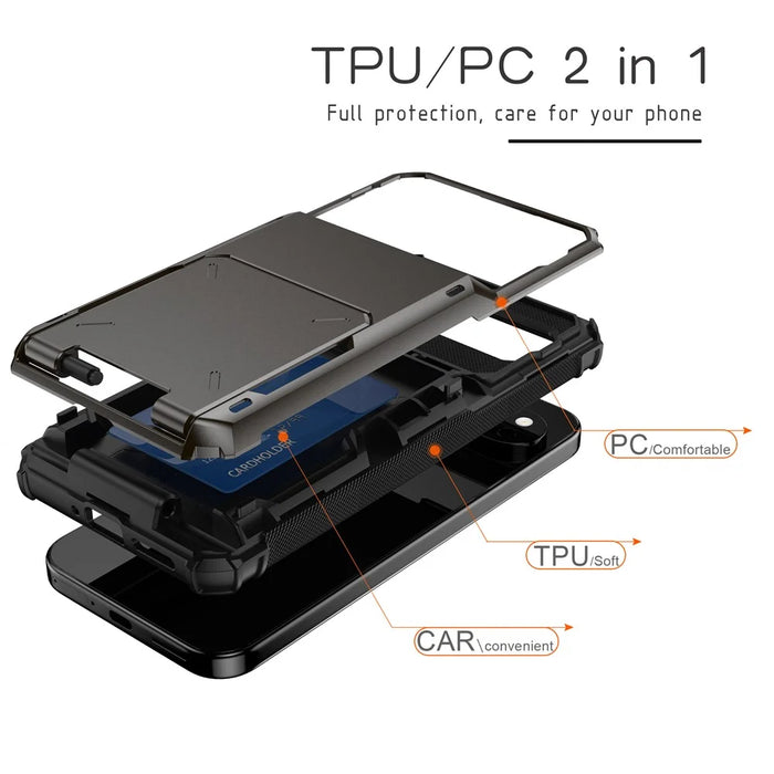 For Google Pixel 9 Pro XL Case PC + TPU Dual Layer Back Phone Cover with Card Holder - Black - 6