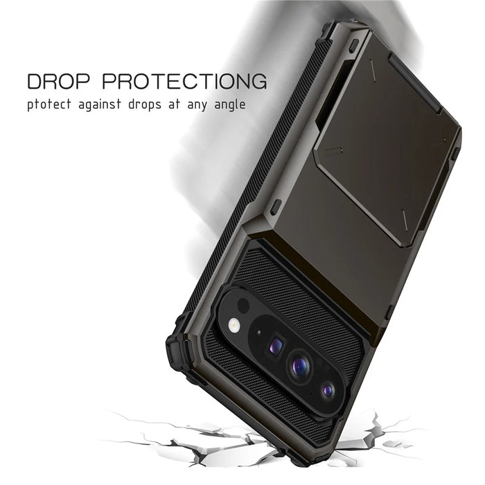 For Google Pixel 9 Pro XL Case PC + TPU Dual Layer Back Phone Cover with Card Holder - Black - 7