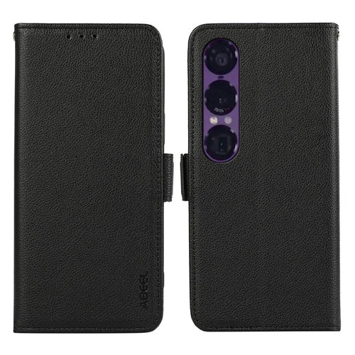 ABEEL For Sony Xperia 1 VII Case Litchi Texture Leather RFID Blocking Phone Cover - Black - 1