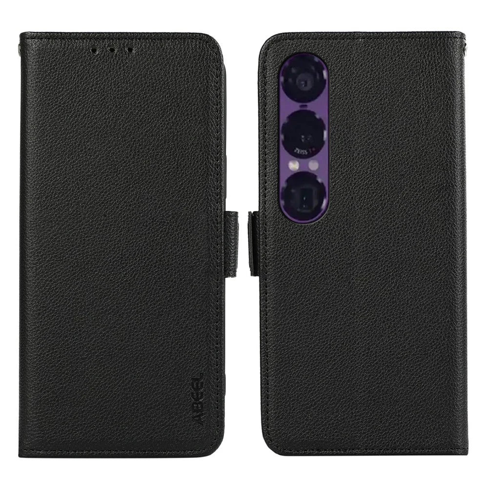 ABEEL For Sony Xperia 1 VII Case Litchi Texture Leather RFID Blocking Phone Cover - Black - 1