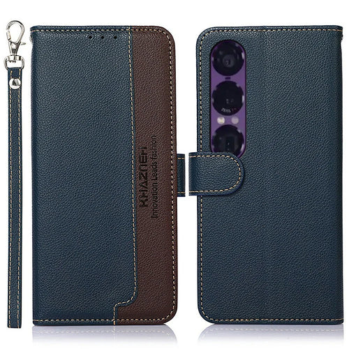 KHAZNEH For Sony Xperia 1 VII Case RFID Blocking Wallet Litchi Texture PU Leather Phone Cover - Blue - 1
