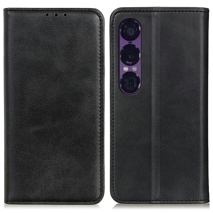 For Sony Xperia 1 VII Case Split Leather Flip Wallet Phone Cover - Black - 1