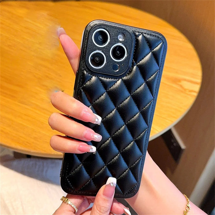 For iPhone 16 Pro Case Rhombus Stitching PU Leather + TPU Shockproof Phone Cover - Black - 2