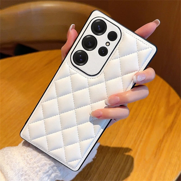 For Samsung Galaxy S25 Ultra Case Rhombus Stitching PU Leather + TPU Shockproof Phone Cover - White - 2