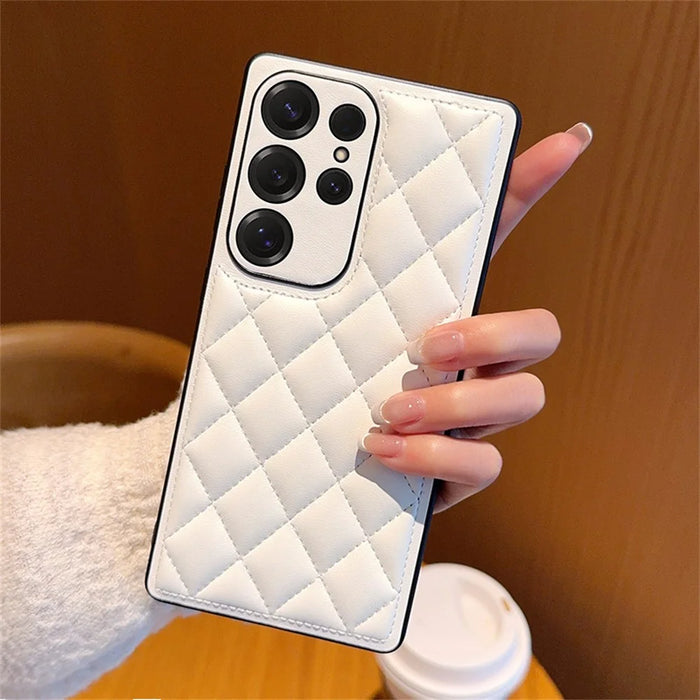 For Samsung Galaxy S25 Ultra Case Rhombus Stitching PU Leather + TPU Shockproof Phone Cover - White - 3