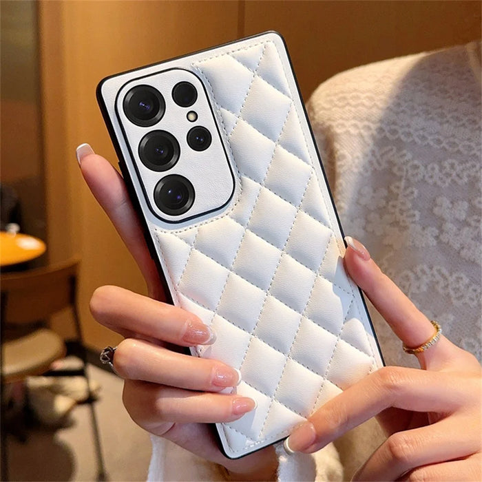 For Samsung Galaxy S25 Ultra Case Rhombus Stitching PU Leather + TPU Shockproof Phone Cover - White - 4