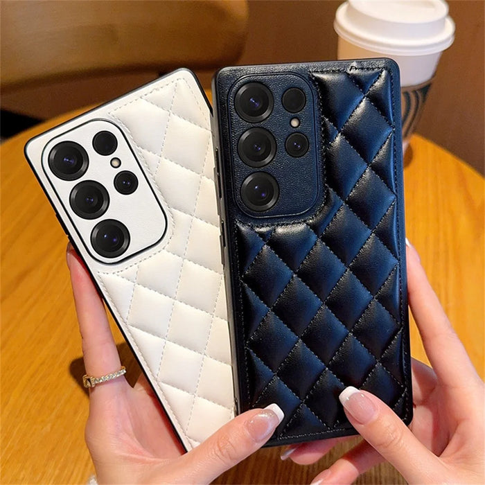 For Samsung Galaxy S25 Ultra Case Rhombus Stitching PU Leather + TPU Shockproof Phone Cover - White - 5