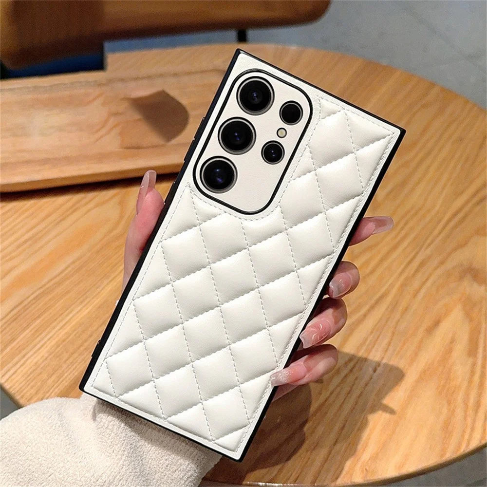 For Samsung Galaxy S24 Ultra Case Rhombus Stitching PU Leather + TPU Shockproof Phone Cover - White - 2