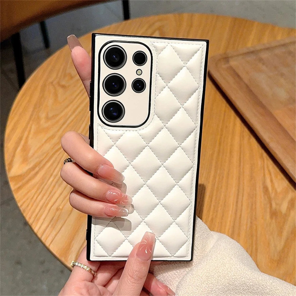 For Samsung Galaxy S24 Ultra Case Rhombus Stitching PU Leather + TPU Shockproof Phone Cover - White - 3